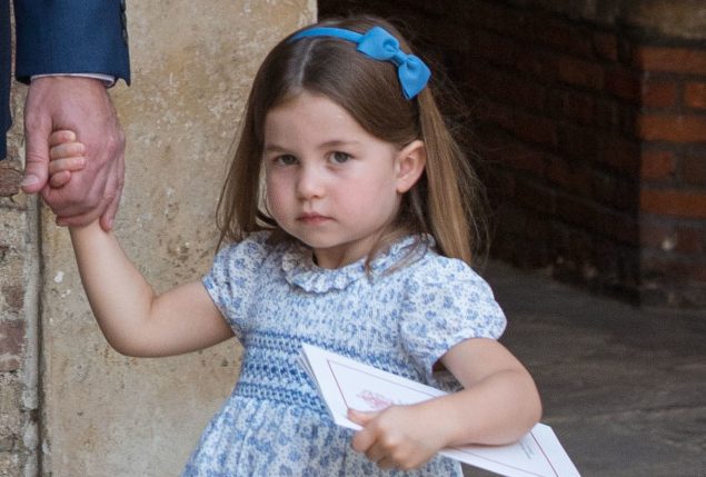 Princess Charlotte of Cambridge leaves after Prince Louis of Cambridge's christening at the Chapel Royal, St James's Palace, London on July 09, 2018 in London, England. (Photo by Dominic Lipinski - WPA Pool/Getty Images)