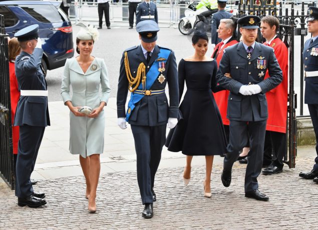 Catherine, Duchess of Cambridge, Prince William, Duke of Cambridge, Meghan, Duchess of Sussex and Prince Harry, Duke of Sussex attend as members of the Royal Family attend events to mark the centenary of the RAF on July 10, 2018 in London, England. (Photo by Jeff Spicer/Getty Images)