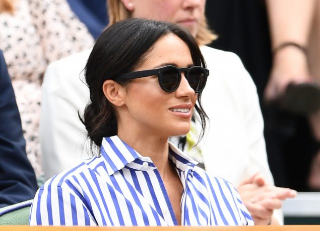 Meghan, Duchess of Sussex attends day twelve of the Wimbledon Lawn Tennis Championships at All England Lawn Tennis and Croquet Club on July 14, 2018 in London, England. (Photo by Clive Mason/Getty Images)