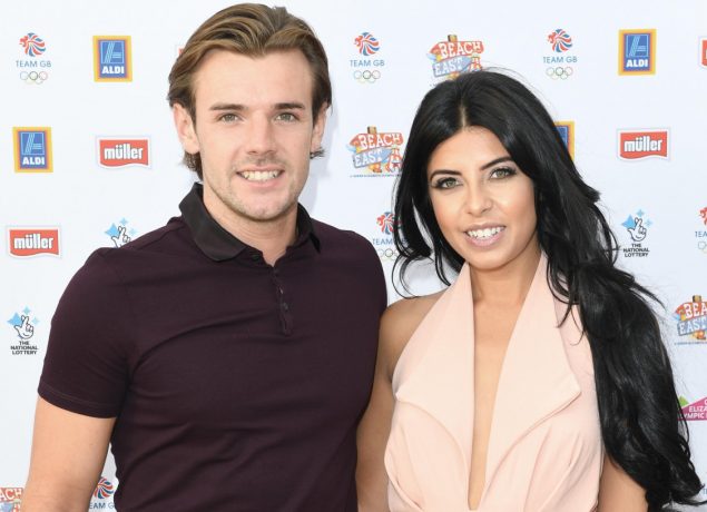 Nathan Massey and Cara de la Hoyde arrive for the Team GB FanZone Opening Ceremony Party in Queen Elizabeth Olympic Park
