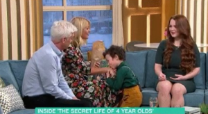 Holly, Phillip Schofield with Arthur and his mum on This Morning