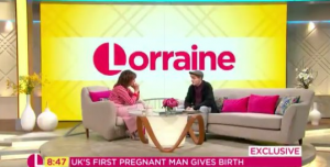 Hayden and Lorraine chat on her sofa