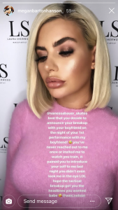 Megan Barton Hanson on Instagram stories