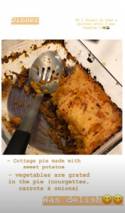 Kate Wright shared a snap of her dinner