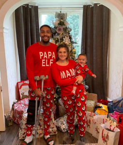 Jordan Banjo, his girlfriend Naomi and their son