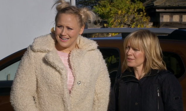 Emmerdale Tracy Rhona and the moving car Credit: ITV
