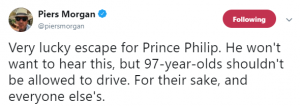Piers Morgan tweet about Prince Philip