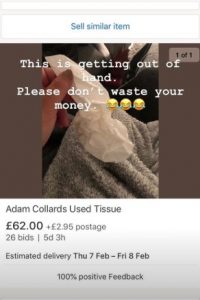 Adam Collard tissue (Credit: Instagram @adamcollard)