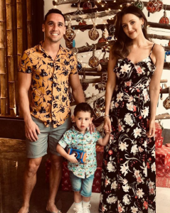 Catherine Tyldesley with husband and son