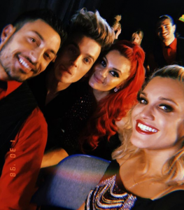 Giovanni Pernice, Joe Sugg, Dianne Buswell and Ashley Roberts backstage at SCD tour