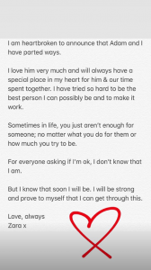 Zara McDermott and Adam Collard have split 