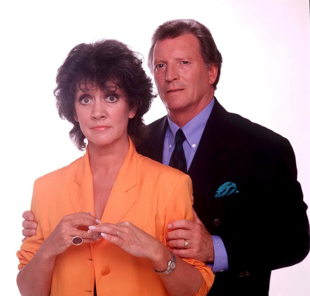 Editorial use only. Exclusive - Premium Rates Apply. Call your Account Manager for pricing. Mandatory Credit: Photo by ITV/REX/Shutterstock (669631ql) 'Coronation Street' TV - Alma and Mike Baldwin [Amanda Barrie, Johnny Briggs] ITV ARCHIVE