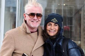 Chris Evans leaves the News Building with his wife, Natasha Shishmanian and their twins, after his first breakfast show on Virgin radio