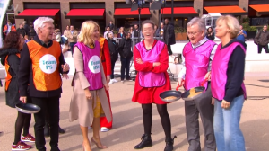 This Morning stars doing a pancake race