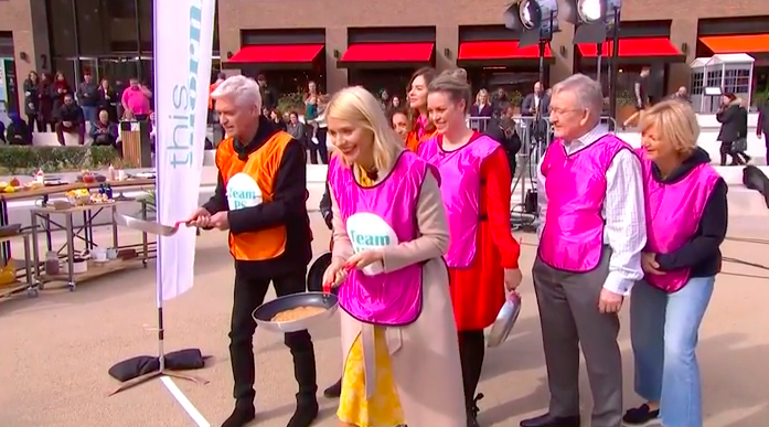 Phil and Holly pancake race This Morning