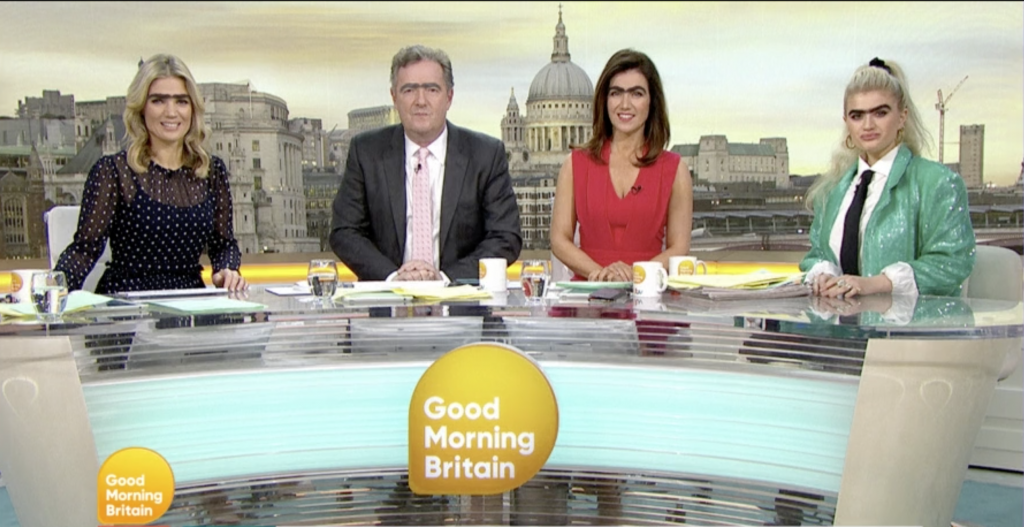 Good Morning Britain hosts with monobrow