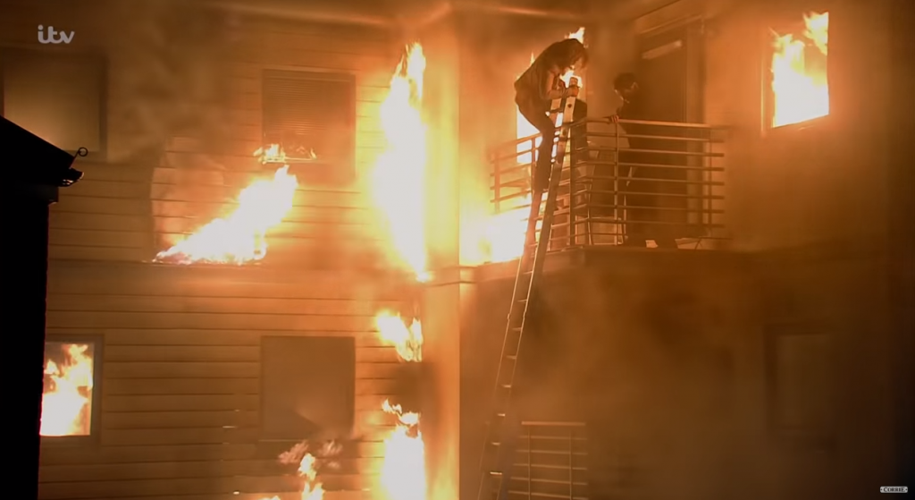 Fire at Victoria Court in Corrie Credit: ITV/Youtube