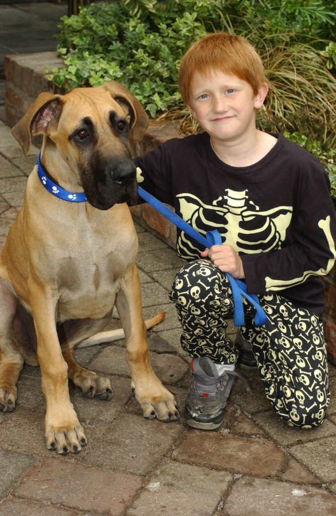 Editorial use only. Exclusive - Premium Rates Apply. Call your Account Manager for pricing. Mandatory Credit: Photo by ITV/REX/Shutterstock (802717mw) 'Coronation Street' TV - 2004 - Chesney Brown [Sam Aston] with his Great Dane Schmeichel. ITV ARCHIVE