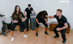 Katie and her friend Dionne were hooked up to a system of electrodes while they squatted (Credit: Quest Red)