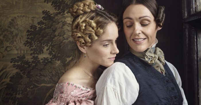 Ann Walker rests her chin on Anne Lister's shoulder in Gentleman Jack season 1