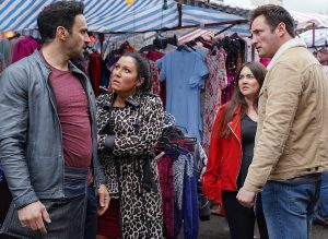 Kush, Kat, Stacey and Martin are at loggerheads (Credit: BBC)