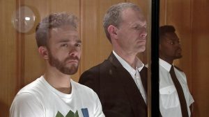 David and his brother Nick in the dock for scamming Audrey out of her savings (Credit: ITV)