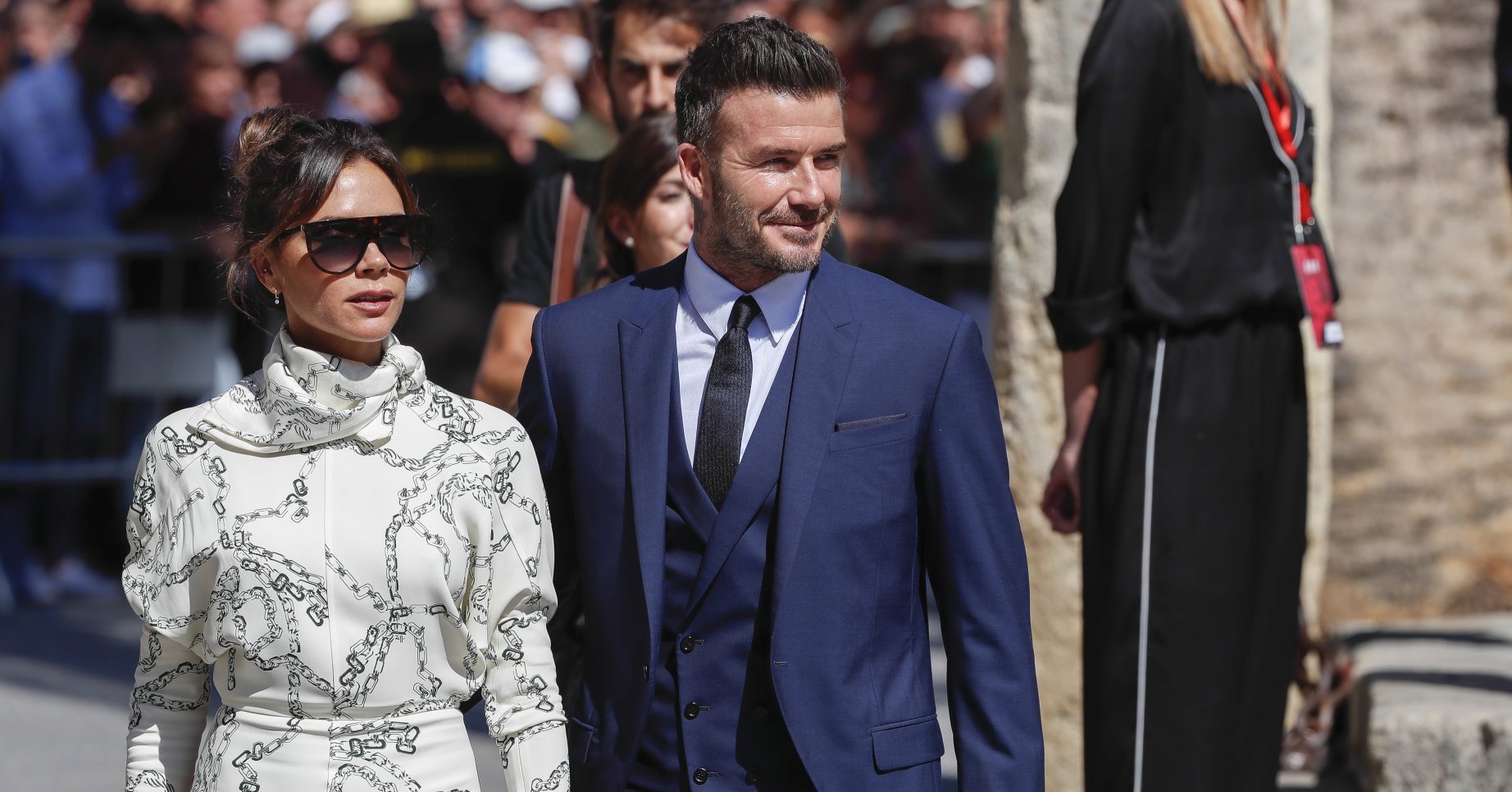 Images from Spanish soccer player, Sergio Ramos, and Pilar Rubio's wedding in Sevilla today. Pictured: David and Victoria Beckham Ref: SPL5098096 150619 NON-EXCLUSIVE Picture by: GTres / SplashNews.com Splash News and Pictures Los Angeles: 310-821-2666 New York: 212-619-2666 London: 0207 644 7656 Milan: 02 4399 8577 photodesk@splashnews.com United Arab Emirates Rights, Australia Rights, Canada Rights, Denmark Rights, Egypt Rights, Ireland Rights, Finland Rights, Israel Rights, Jordan Rights, South Korea Rights, Lebanon Rights, Norway Rights, New Zealand Rights, Qatar Rights, Saudi Arabia Rights, South Africa Rights, Singapore Rights, Sweden Rights, Thailand Rights, Turkey Rights, Taiwan Rights, United Kingdom Rights, United States of America Rights