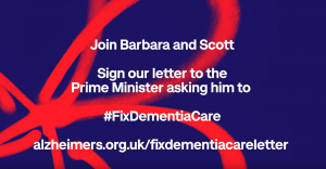 Scott and Barbara are asking people to sign the letter (Credit: YouTube/Alzheimer's Society)