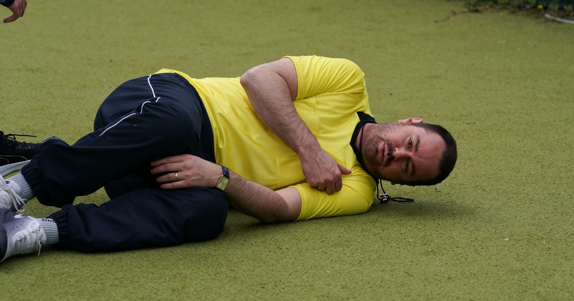 WARNING: Embargoed for publication until 00:00:01 on 06/08/2019 - Programme Name: EastEnders - July - September - 2019 - TX: 09/08/2019 - Episode: EastEnders - July - September - 2019 - 5969 (No. 5969) - Picture Shows: *NOT FOR USE PRE-TX WITHOUT PRIOR APPROVAL* Mick collapses. Mick Carter (DANNY DYER) - (C) BBC - Photographer: Jack Barnes