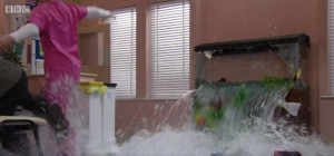 The fish tank flooded the waiting room giving Mel time to steal antibiotics EastEnders 