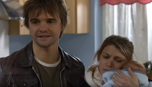 Jamie and violet left with baby Dylan in 2008 Coronation Street