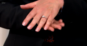 Sharon showed her gorgeous engagement ring on the opening credits (Credit: ITV)