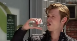 Daniel Osborne drinking Coronation Street