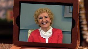Emily made a fleeting return via video link for Ken Barlow's 70th birthday party (Credit: ITV)