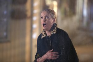 Marnie is horrified to see her son on the edge of the village archway (Credit: Lime Pictures)