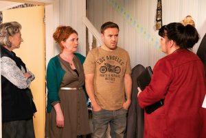Fiz and Tyrone receive a very unwelcome visitor (Credit: ITV)