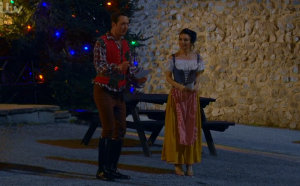 Liam and Leyla were handing out flyers in costume Emmerdale 