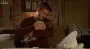 Maya left her baby with David and Jacob Emmerdale