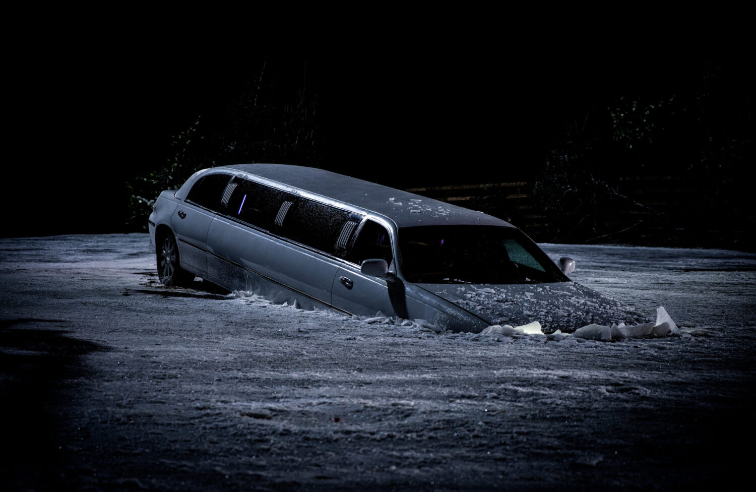 Limo plunging into frozen lake in Emmerdale