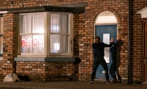 Chesney comes home to find the word 'Paedo' on the window and a fire started Coronation Street