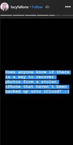 Lucy Fallon asks for help recovering photos from her stolen phone