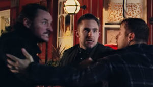 Callum tries to break up a fight between Martin and Ben EastEnders 