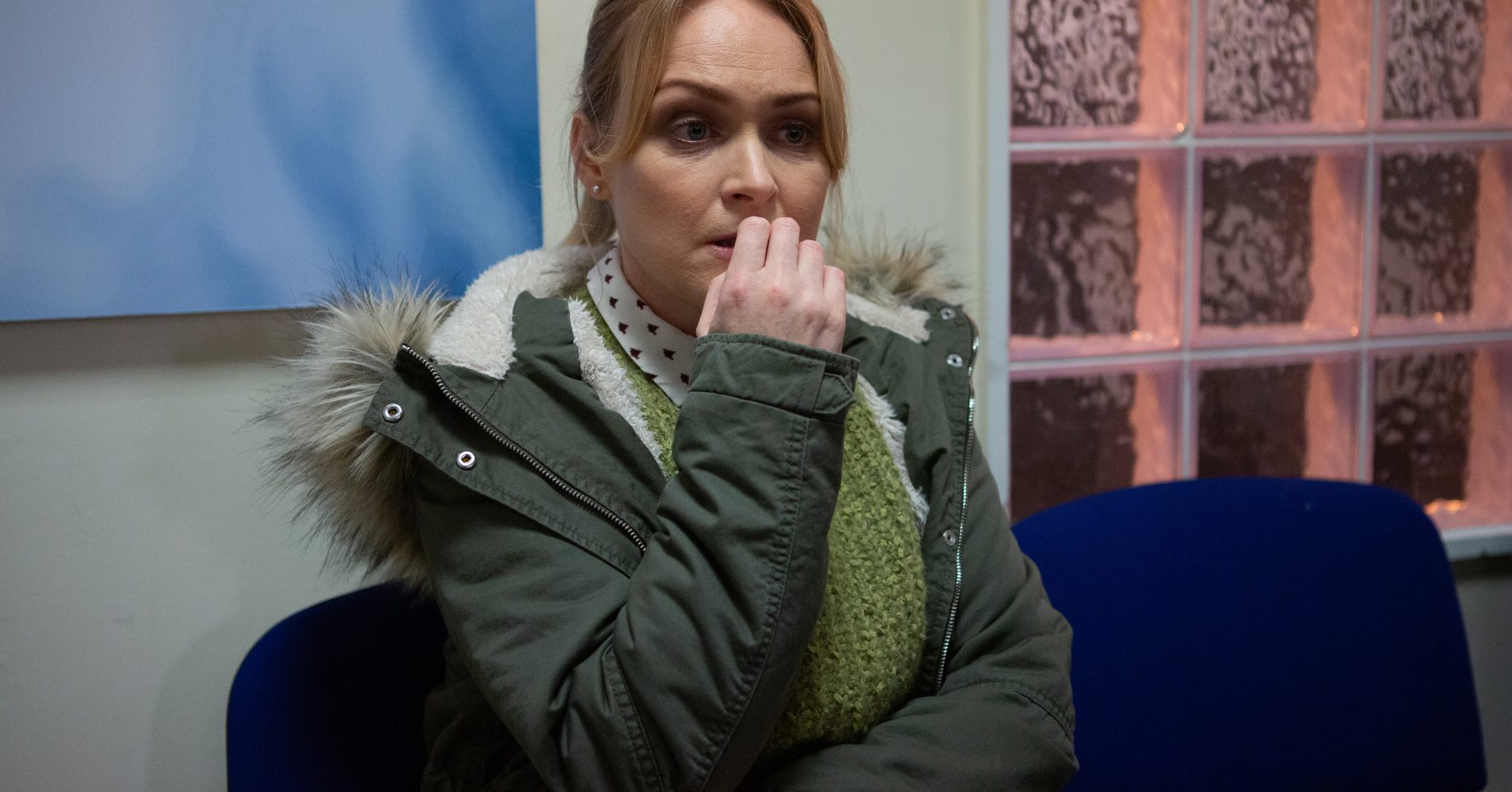 FROM ITV Strictly Embargoed until: 19.30pm on Monday 17th February 2020 DEVASTATING DIAGNOSIS In tonightÕs (17/2/20) Emmerdale, veterinarian Vanessa Woodfield played by actress Michelle Hardwick was revealed to have bowel cancer. Her worrying news was revealed to the viewers by Pierce Harris (Jonathan Wrather) who is currently holding her hostage. Sadly for Vanessa due to her current situation she is unable to share her devastating news with loved ones and at this time, hostage taker Pierce is the only other character aware of her diagnosis. This important storyline will play out on Emmerdale over the coming months as Vanessa comes to terms with her diagnosis, shares her symptoms, concerns and undergoes extensive treatment. The Emmerdale team have been working with charity Bowel Cancer UK over this storyline. Picture contact - David.crook@itv.com Photographer - Mark Bruce This photograph is (C) ITV Plc and can only be reproduced for editorial purposes directly in connection with the programme or event mentioned above, or ITV plc. Once made available by ITV plc Picture Desk, this photograph can be reproduced once only up until the transmission [TX] date and no reproduction fee will be charged. Any subsequent usage may incur a fee. This photograph must not be manipulated [excluding basic cropping] in a manner which alters the visual appearance of the person photographed deemed detrimental or inappropriate by ITV plc Picture Desk. This photograph must not be syndicated to any other company, publication or website, or permanently archived, without the express written permission of ITV Picture Desk. Full Terms and conditions are available on www.itv.com/presscentre/itvpictures/terms