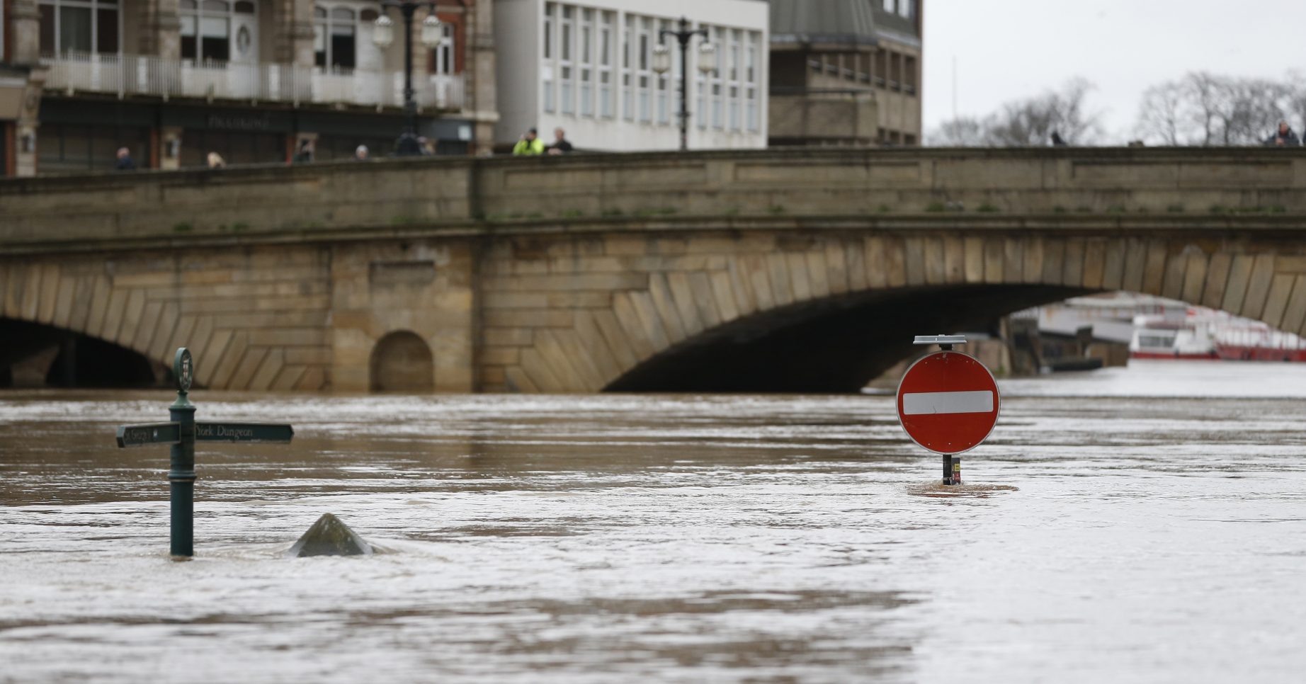 Bridge over a flooded road in York
