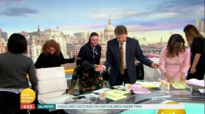 The GMB team search for Bill Turnbull's missing earpiece
