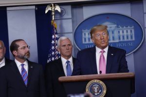 Donald Trump holds a press conference about the coronavirus (Credit: Splash News)