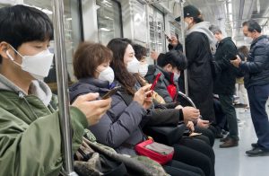 Coronavirus masks worn on a train