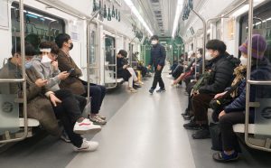 Coronavirus masks worn on a train