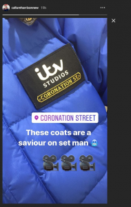 Callum confirmed he was back filming on Instagram Coronation Street Clayton Hibbs return