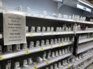 Supermarket shelves empty because of coronavirus
